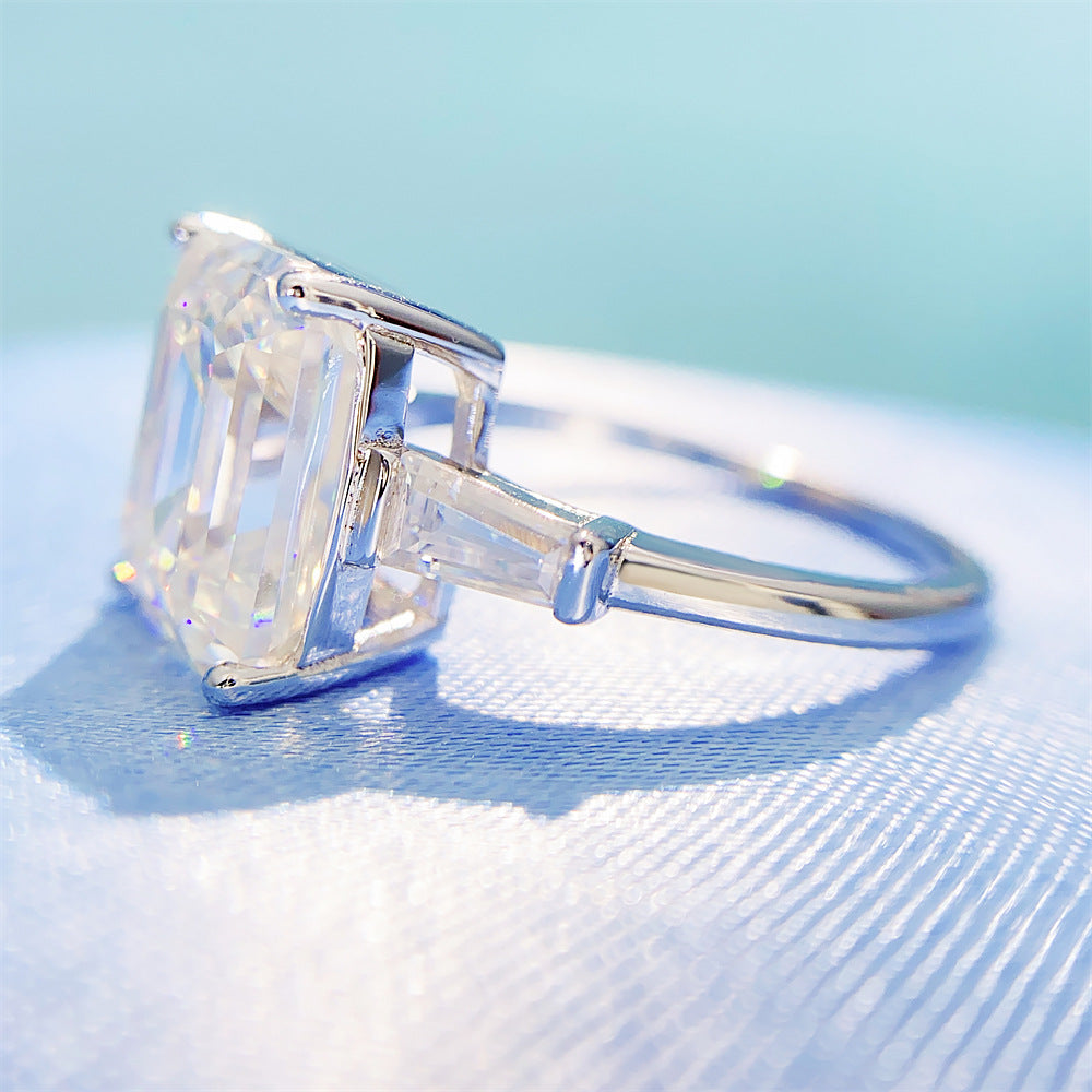 Emerald Cut Engagement Ring 4 CT Moissanite S925 Ring