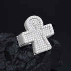 S925 Sterling Silver Moissanite Ring – Ankh Cross Design – Trendy Hip-Hop Men's Ring