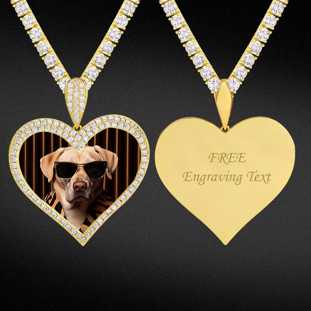 Iced Out Custom Heart Picture Necklace Photo Moissanite Pendant