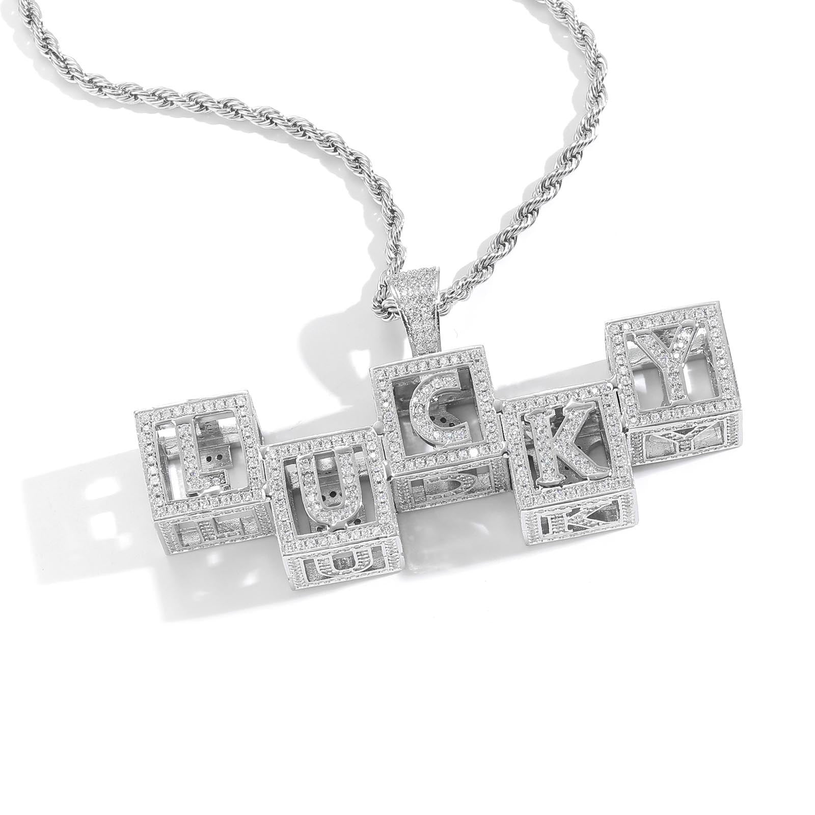 Hip-Hop Hollow Cube Letter Dice Modular Pendant — Custom Zircon-Inlaid, Personalized DIY Style