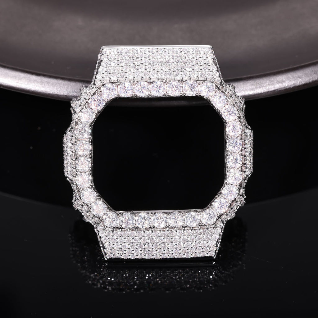 Hip-Hop Style Watch Accessory – Fully Iced-Out Moissanite &amp; Brass Trendy Case (Compatible with DW5600BBR)
