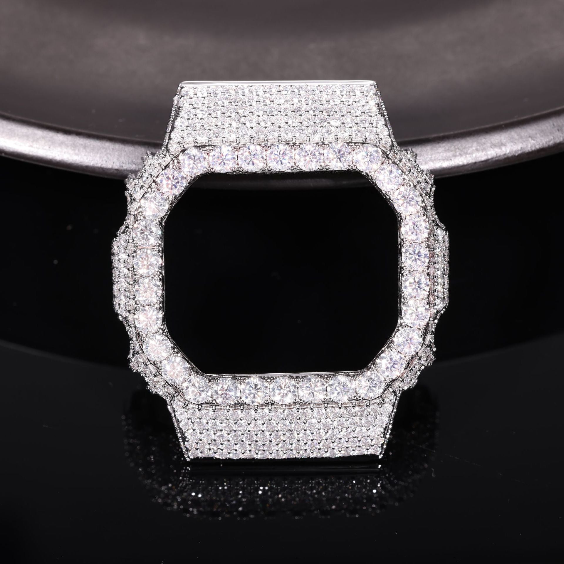 Hip-Hop Style Watch Accessory – Fully Iced-Out Moissanite &amp; Brass Trendy Case (Compatible with DW5600BBR)