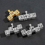 Hip-Hop Hollow Cube Letter Dice Modular Pendant — Custom Zircon-Inlaid, Personalized DIY Style