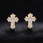 S925 Sterling Silver Moissanite Cross Stud Earrings – Minimalist, Trendy, and Stylish Hip-Hop Accessories