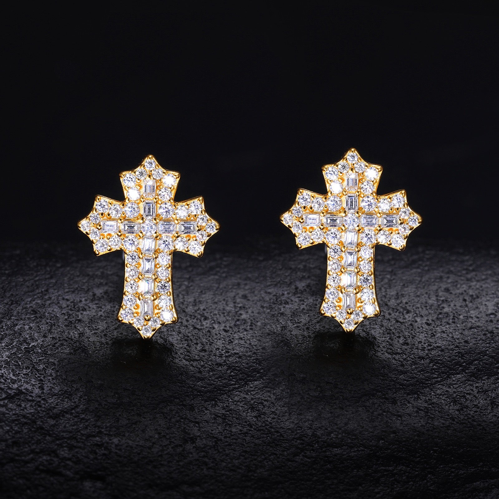 S925 Sterling Silver Moissanite Cross Stud Earrings – Minimalist, Trendy, and Stylish Hip-Hop Accessories