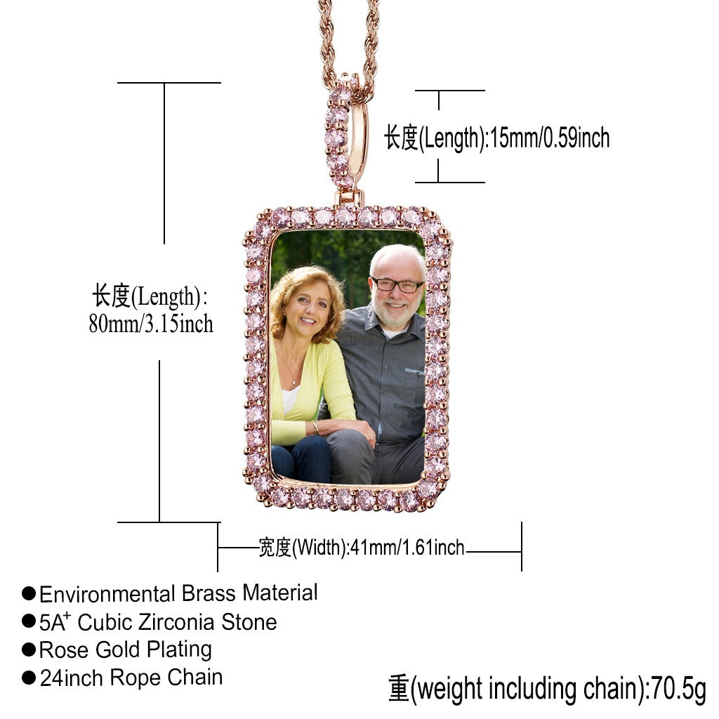 DIY Photo Keepsake Square Pendant — Solid Frame with Micro-Set Zirconia