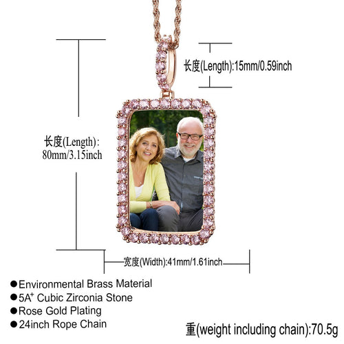 DIY Photo Keepsake Square Pendant — Solid Frame with Micro-Set Zirconia