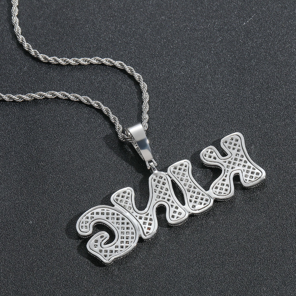 Hip-Hop Micro-Pave Zircon Bone-Style Interlocking Letter Pendant