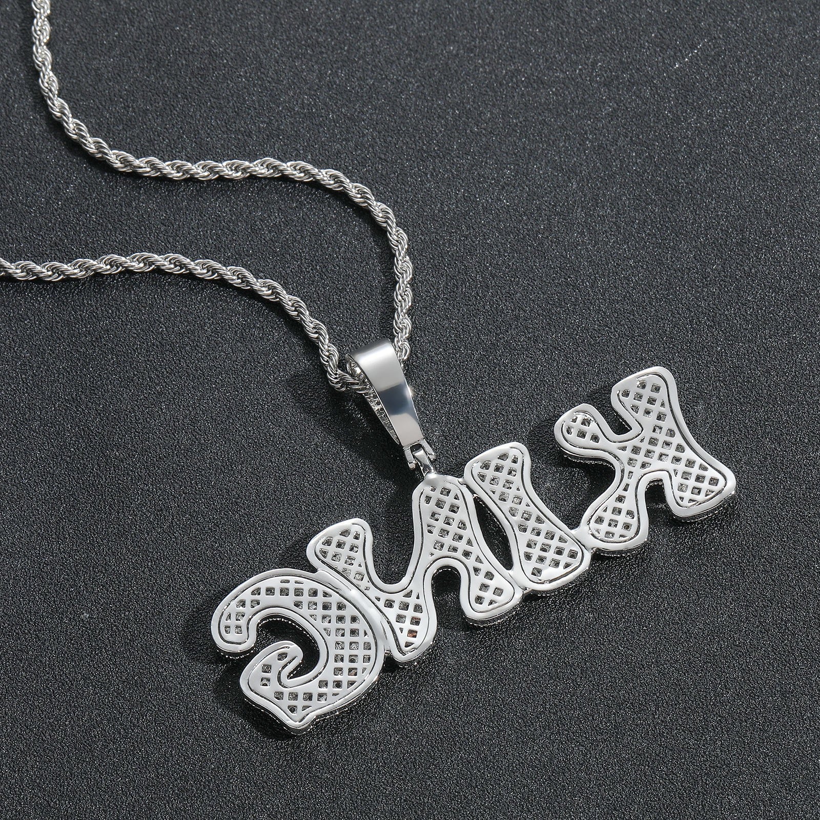 Hip-Hop Micro-Pave Zircon Bone-Style Interlocking Letter Pendant