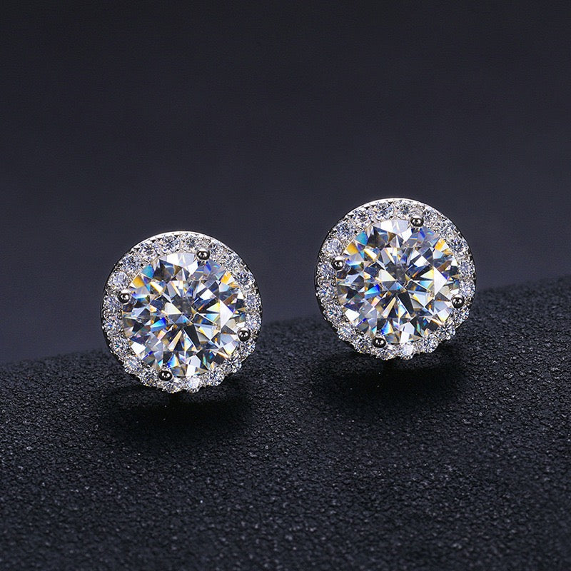 S925 Sterling Silver Earrings – Classic "Rock Candy" Style D-Color Moissanite Studs (Available in 0.5ct, 1ct, and 2ct)