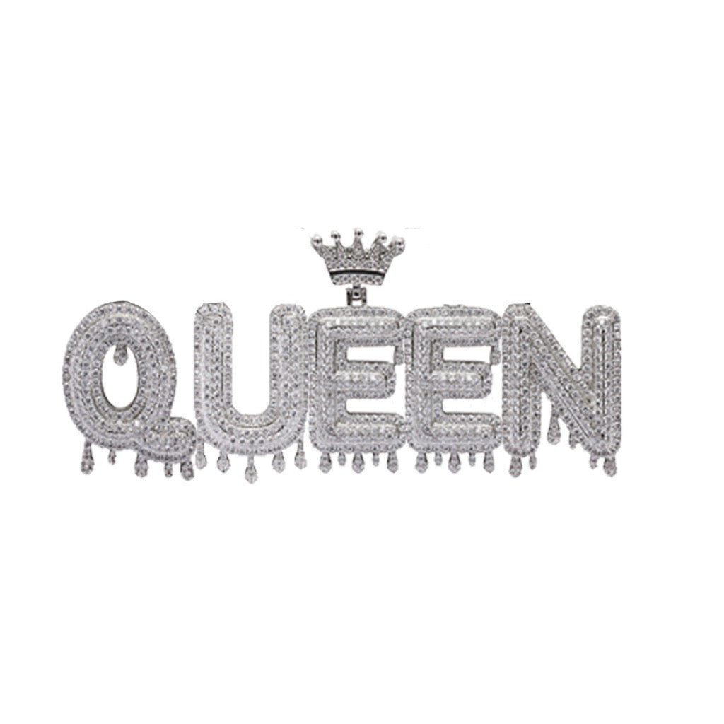 Hip-Hop Crown & Teardrop English Letter Pendant — Micro-Pave Zirconia, Trendy Brand-Style Interlocking Letter Combination