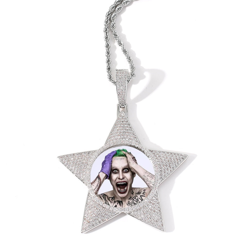 Hip-Hop Star-Shaped Photo Frame Pendant — Personalized DIY Hip-Hop Style Creative Photo Jewelry