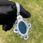 Moissanite Classical Flower Custom Photo Oval Pendant