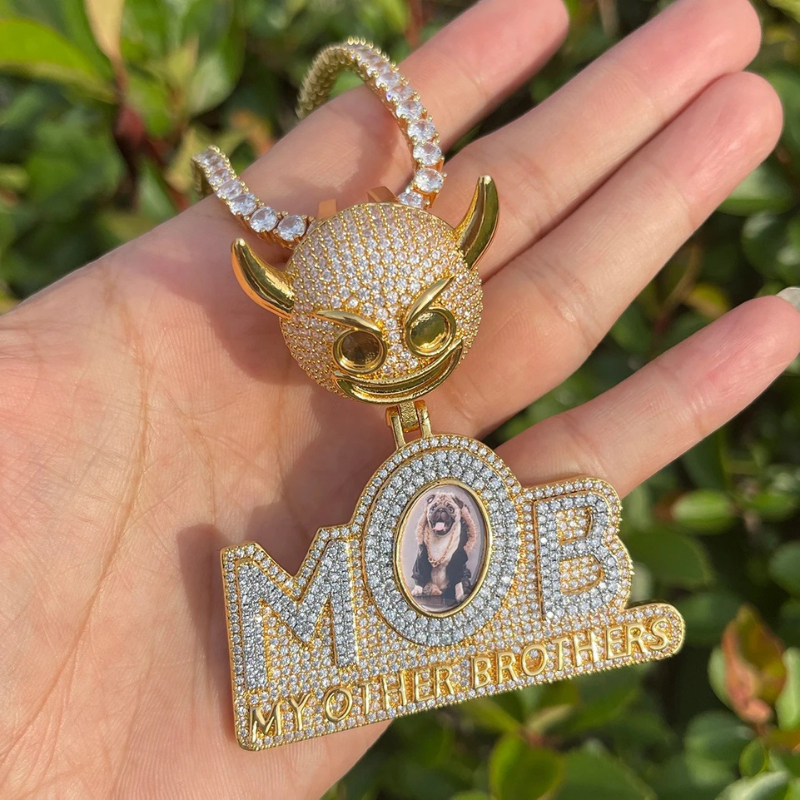 Moissanite Demon Button Personality Letter Splicing can be Customized Photo Pendant