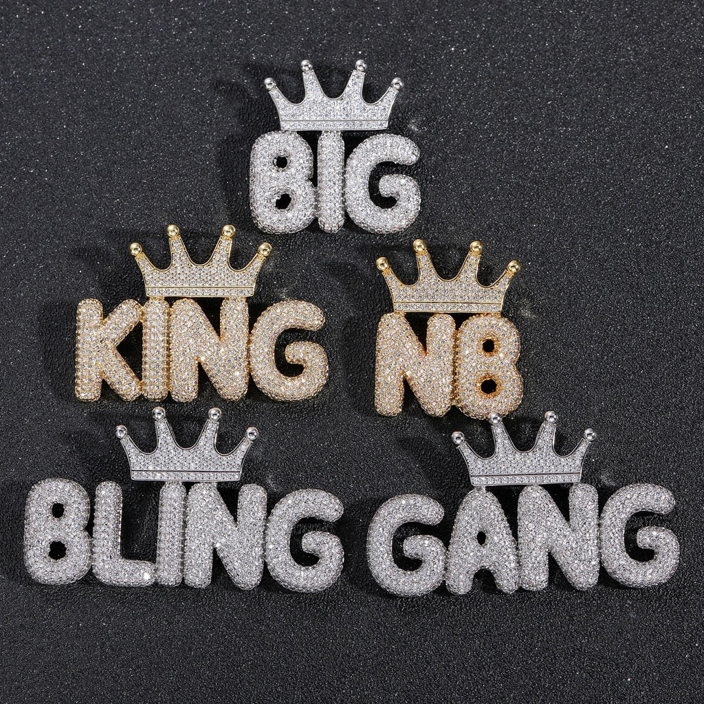 Crown-Letter Hip-Hop Pendant — Micro-Pavé Zirconia, Trendy & Personalized, Creative Modular Design for Free Combination