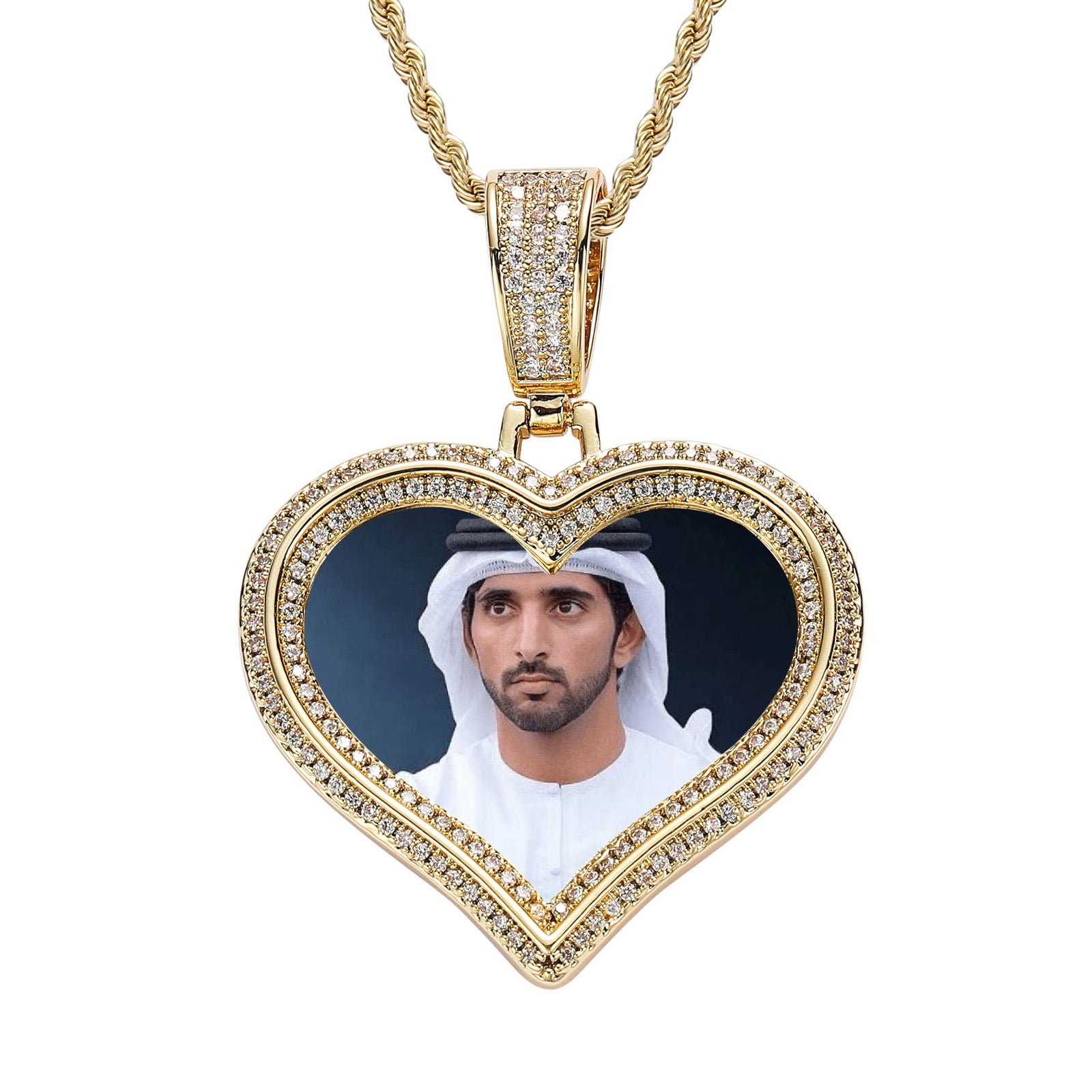Hip-Hop Style DIY Heart-Shaped Photo Pendant for Couples — Micro-Pave Zircon Picture Frame Necklace