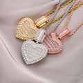 Commemorative Photo Locket Pendant — Heart-Shaped Flip-Open Design, Micro-Pavé Set with Full Zirconia