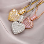 Commemorative Photo Locket Pendant — Heart-Shaped Flip-Open Design, Micro-Pavé Set with Full Zirconia