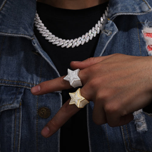 S925 Sterling Silver Moissanite Star Ring – Trendy Hip-Hop Style