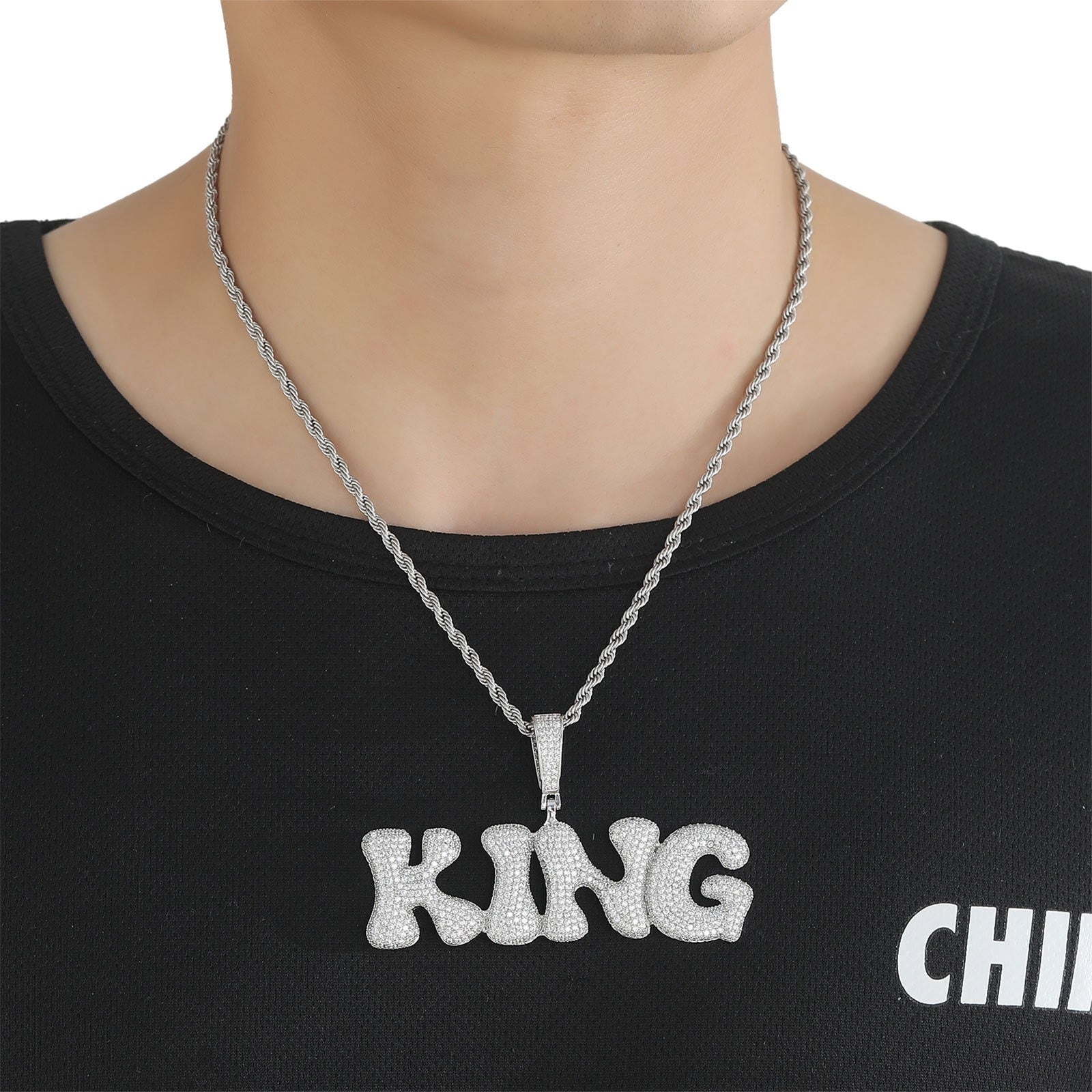 Hip-Hop Micro-Pave Zircon Bone-Style Interlocking Letter Pendant