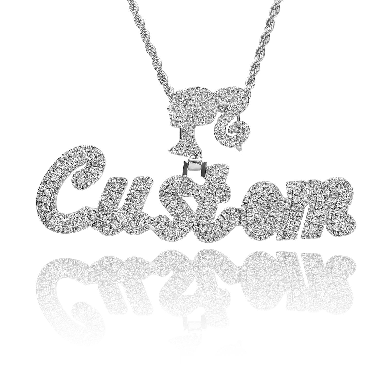 Hip-Hop DIY-Style Custom Pendant: Double-Layered Zirconia Design Featuring Interlocking Uppercase and Lowercase Letters with "Barbie" Clasp