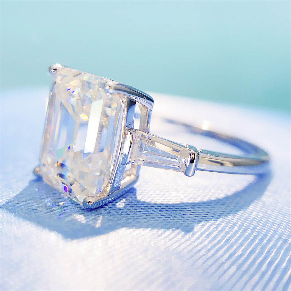 Emerald Cut Engagement Ring 4 CT Moissanite S925 Ring