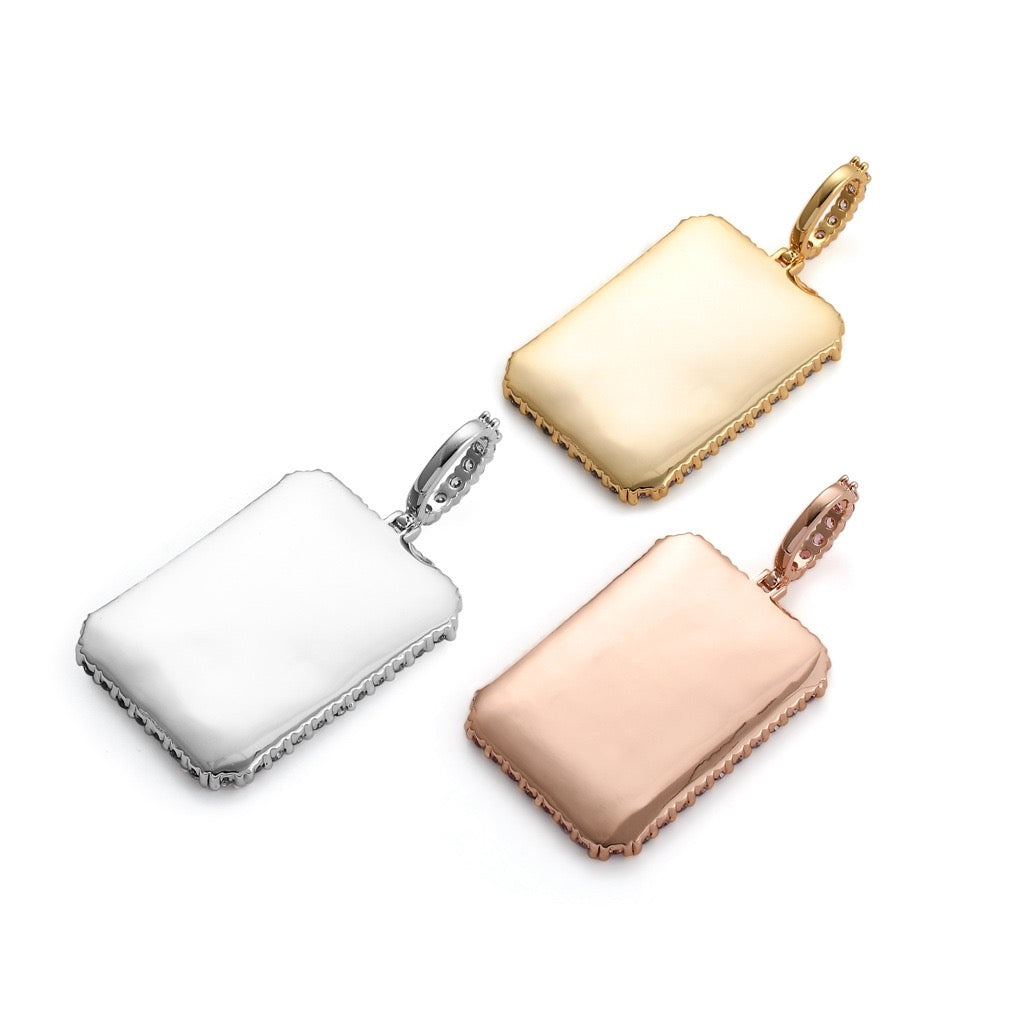 DIY Photo Keepsake Square Pendant — Solid Frame with Micro-Set Zirconia