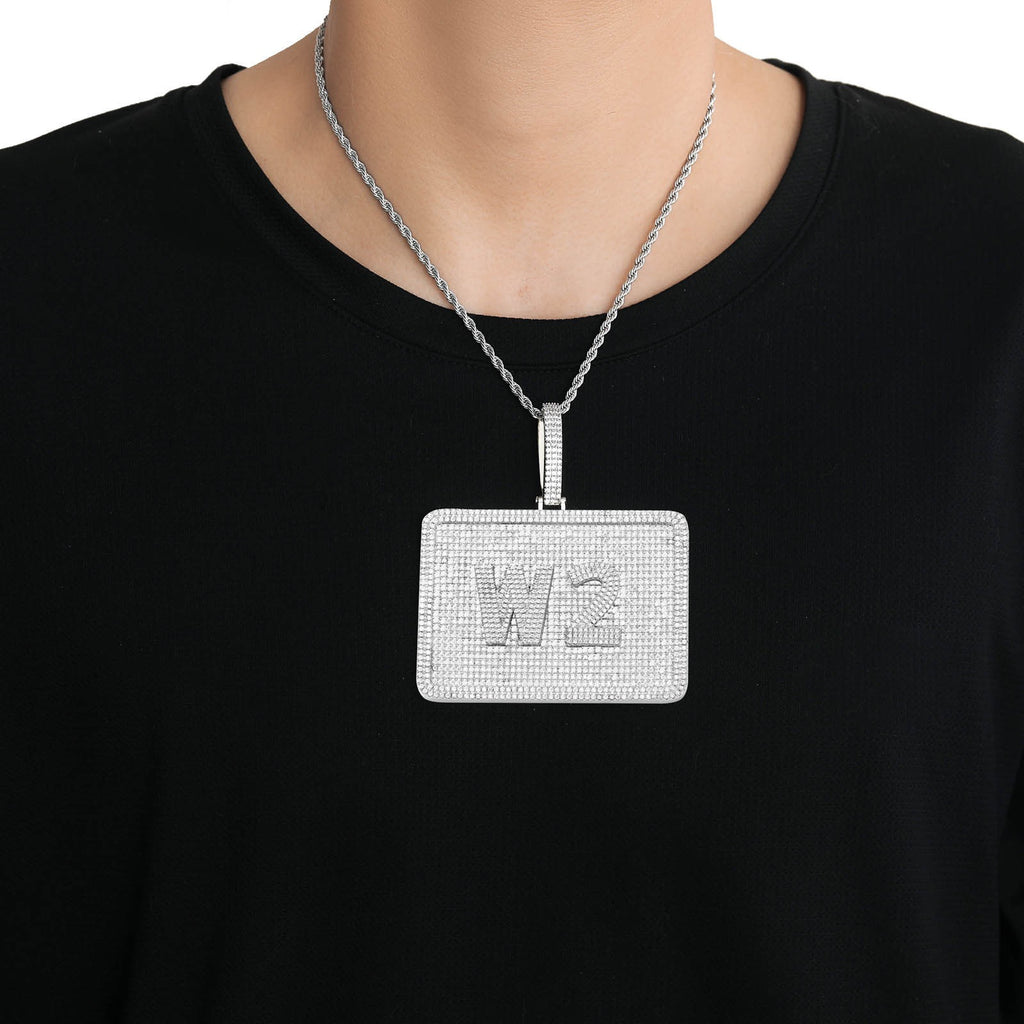 Hip-Hop Style Large Rectangular Dog Tag — Custom Letter Pendant with Zircon Inlay & Personalized Interlocking Letters