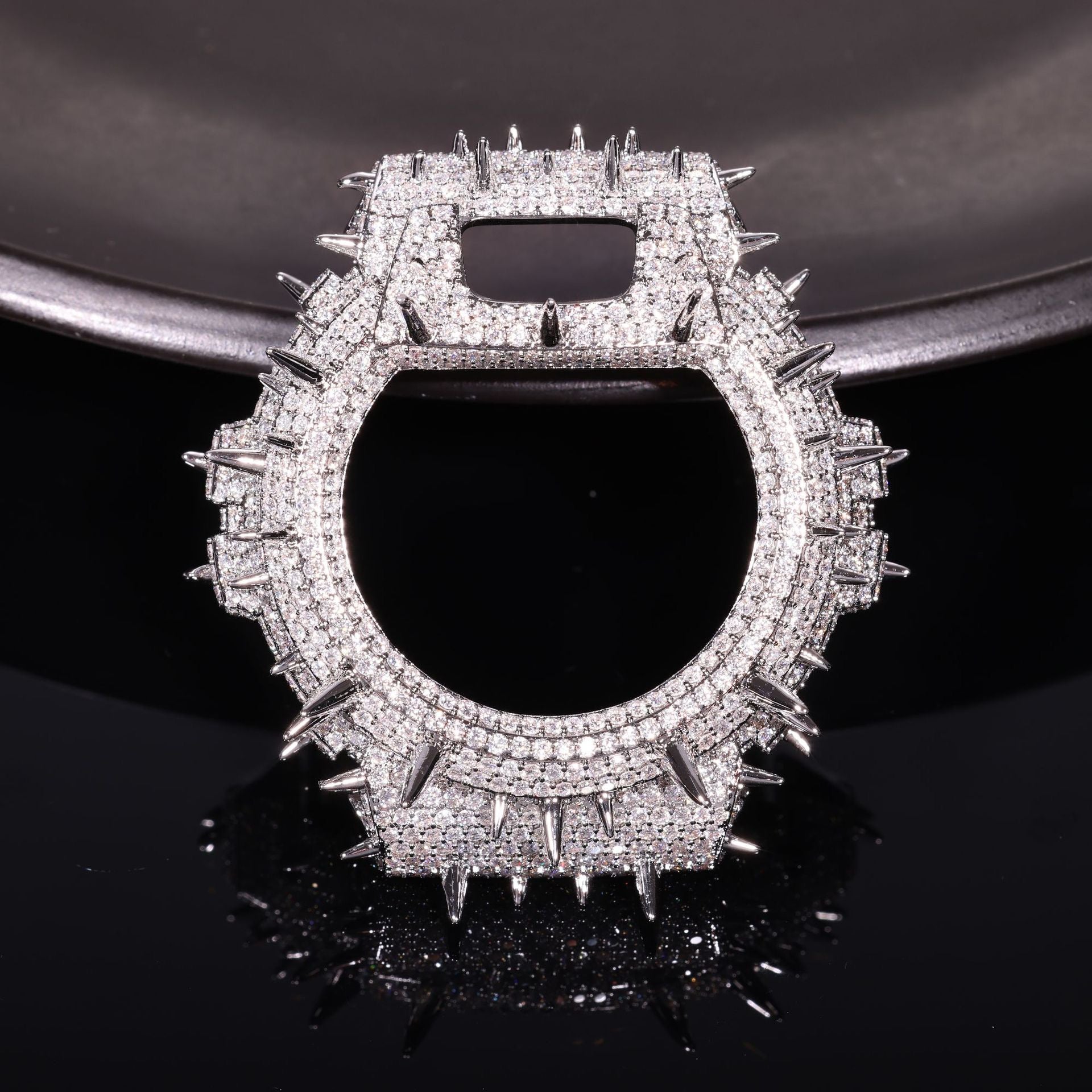 Hip-hop style accessory for DW5600BBR watches: a trendy, personalized case featuring a spiked design, fully paved with moissanite stones set in copper.