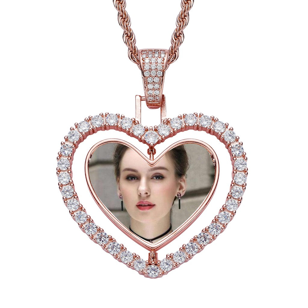DIY Heart-Shaped Rotatable Double-Sided Photo Frame Pendant