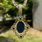 Moissanite Classical Flower Custom Photo Oval Pendant