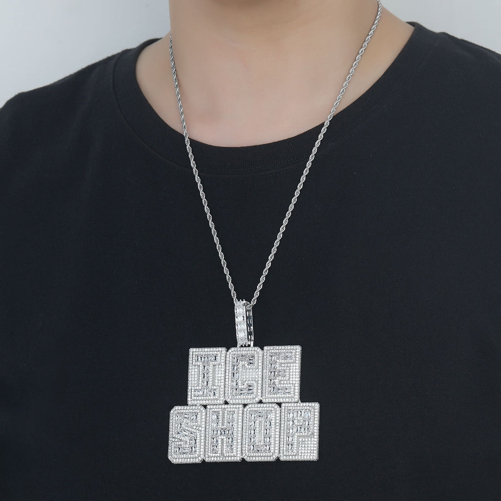 "Ha" Square Font — Double-Layer T-Square Zircon Mosaic Letter Pendant: Personalized, Creative, and Custom-Made
