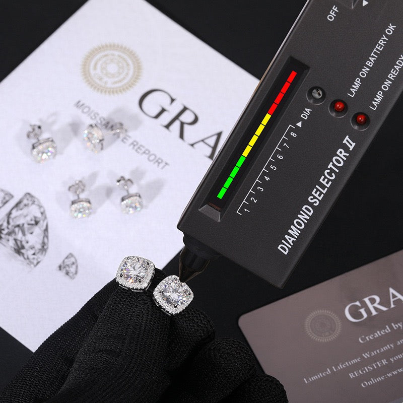 S925 Sterling Silver Square Moissanite Stud Earrings (0.5ct, 1ct, 2ct Options)
