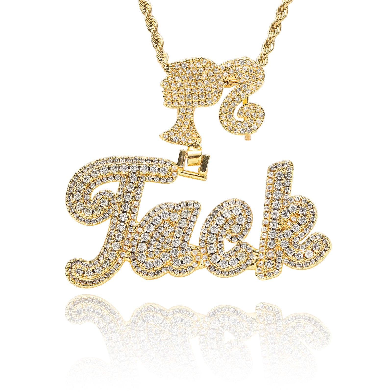 Hip-Hop DIY-Style Custom Pendant: Double-Layered Zirconia Design Featuring Interlocking Uppercase and Lowercase Letters with "Barbie" Clasp