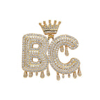 Hip-Hop Crown & Teardrop English Letter Pendant — Micro-Pave Zirconia, Trendy Brand-Style Interlocking Letter Combination