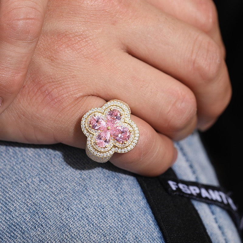 S925 Sterling Silver Moissanite Trendy Flower-Shaped Ring – Ultra-Sparkly Hip-Hop Style