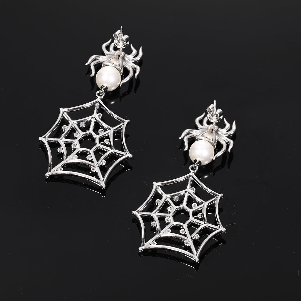 Hip-Hop Style S925 Silver &amp; Moissanite Quirky Spiderweb Stud Earrings – Trendy, High-End Accessory