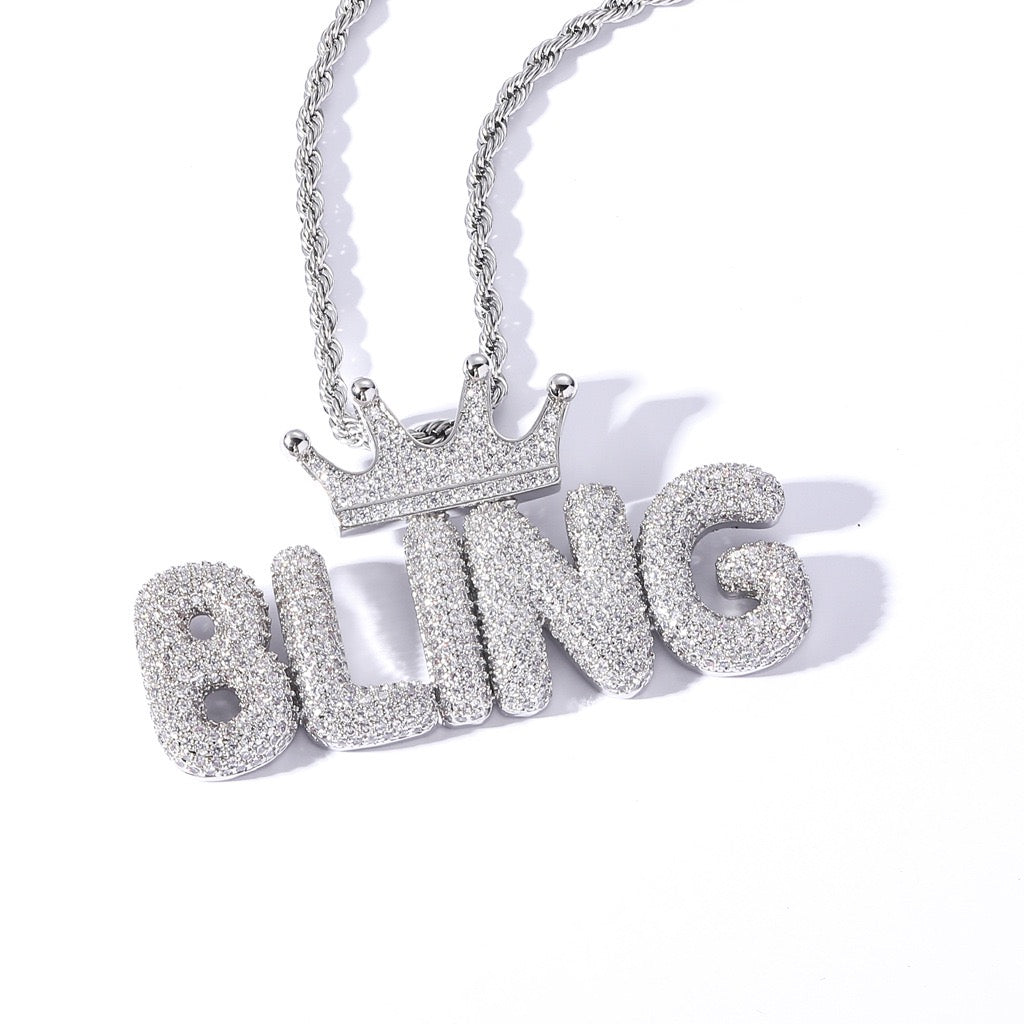 Crown-Letter Hip-Hop Pendant — Micro-Pavé Zirconia, Trendy & Personalized, Creative Modular Design for Free Combination