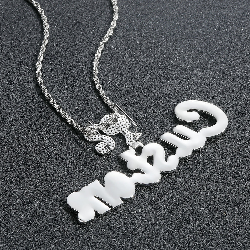 Hip-Hop DIY-Style Custom Pendant: Double-Layered Zirconia Design Featuring Interlocking Uppercase and Lowercase Letters with "Barbie" Clasp