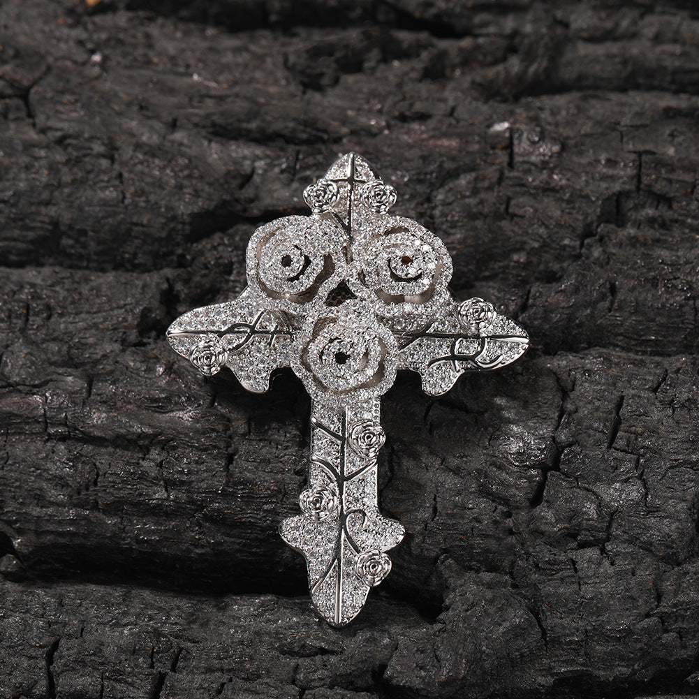 Hip Hop Rose Cross Pendant Jewelry for Men & Women