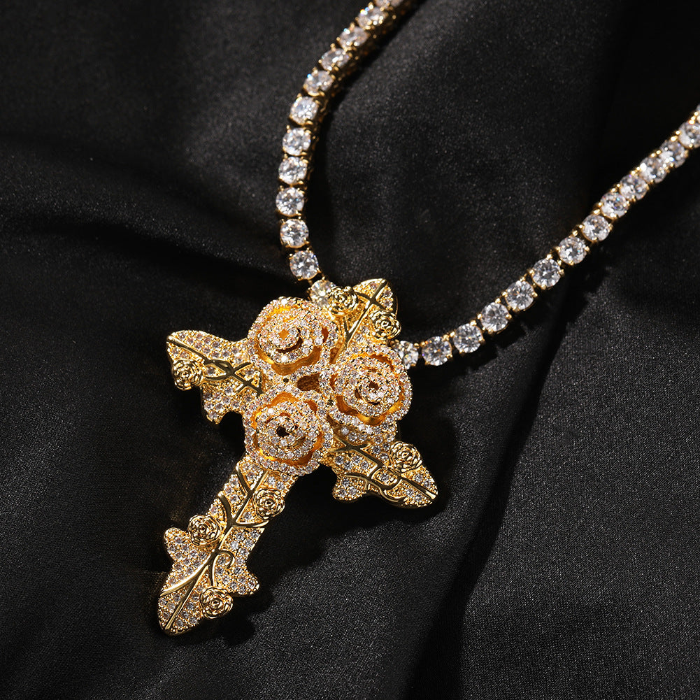 Hip Hop Rose Cross Pendant Jewelry for Men & Women