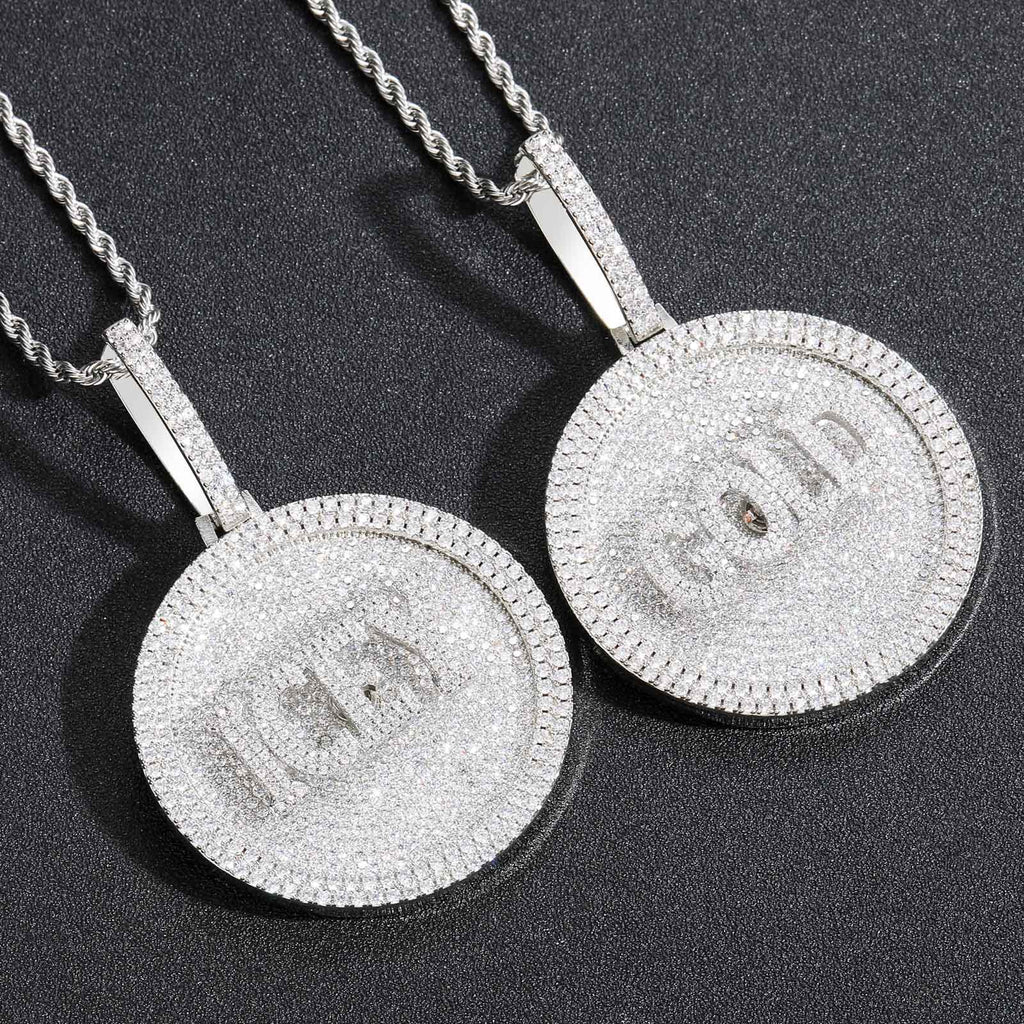 Hip-Hop DIY Letter Disc Necklace — Copper with Zircon Inlay, Rotating & Interlocking Custom Number Pendant