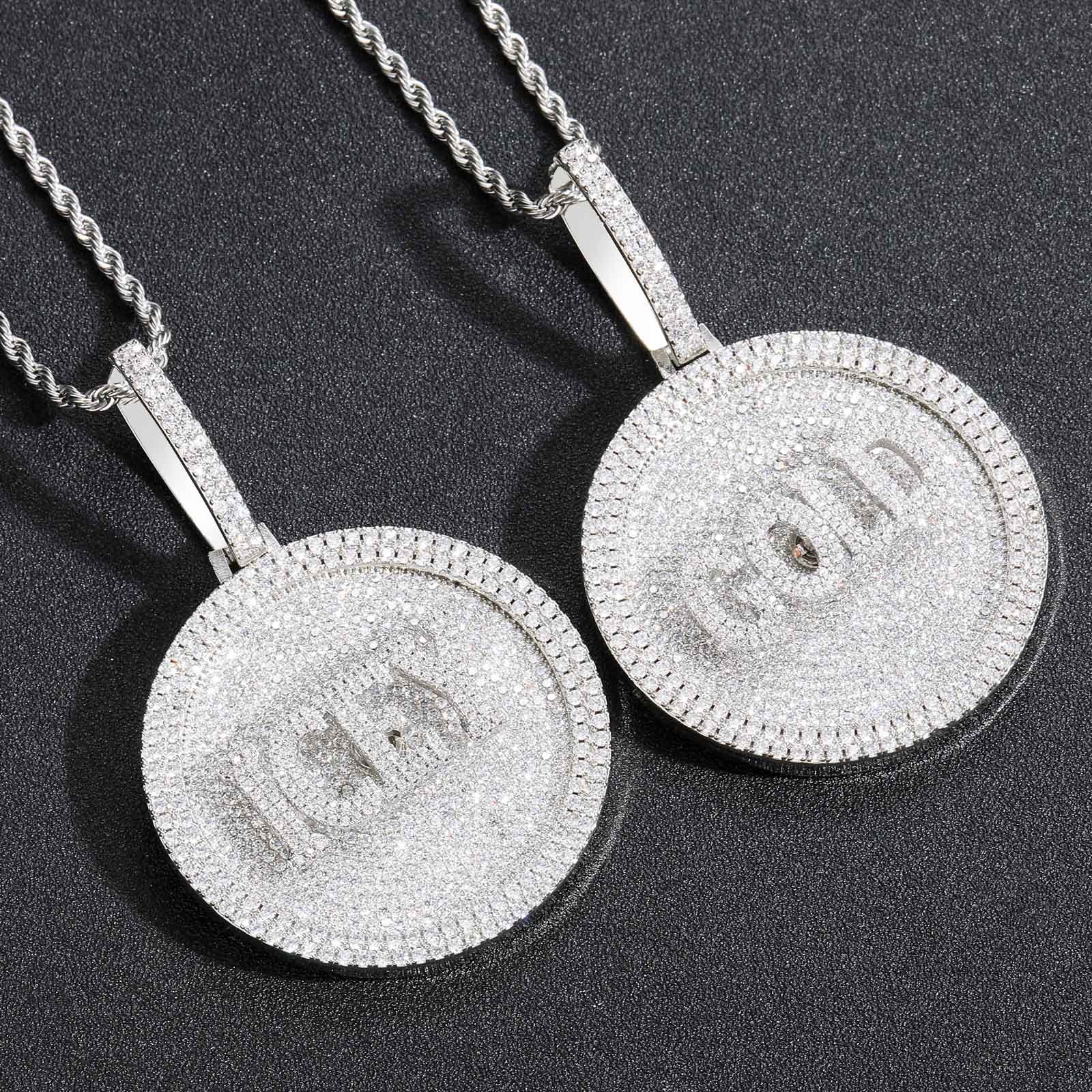 Hip-Hop DIY Letter Disc Necklace — Copper with Zircon Inlay, Rotating & Interlocking Custom Number Pendant