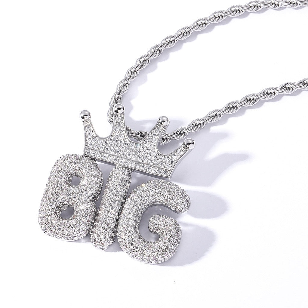 Crown-Letter Hip-Hop Pendant — Micro-Pavé Zirconia, Trendy & Personalized, Creative Modular Design for Free Combination