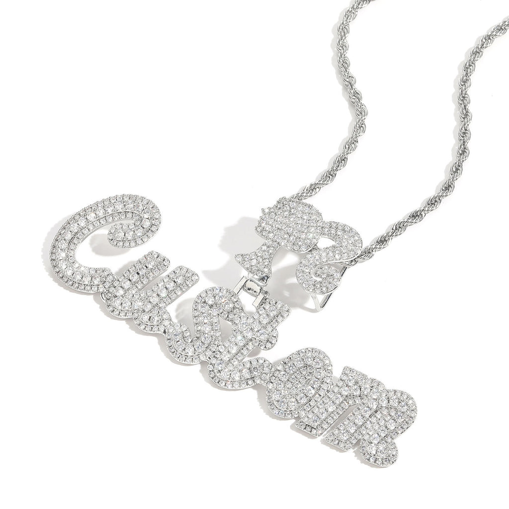 Hip-Hop DIY-Style Custom Pendant: Double-Layered Zirconia Design Featuring Interlocking Uppercase and Lowercase Letters with "Barbie" Clasp