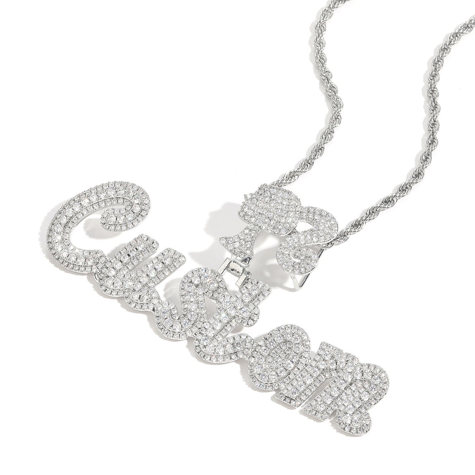 Hip-Hop DIY-Style Custom Pendant: Double-Layered Zirconia Design Featuring Interlocking Uppercase and Lowercase Letters with "Barbie" Clasp