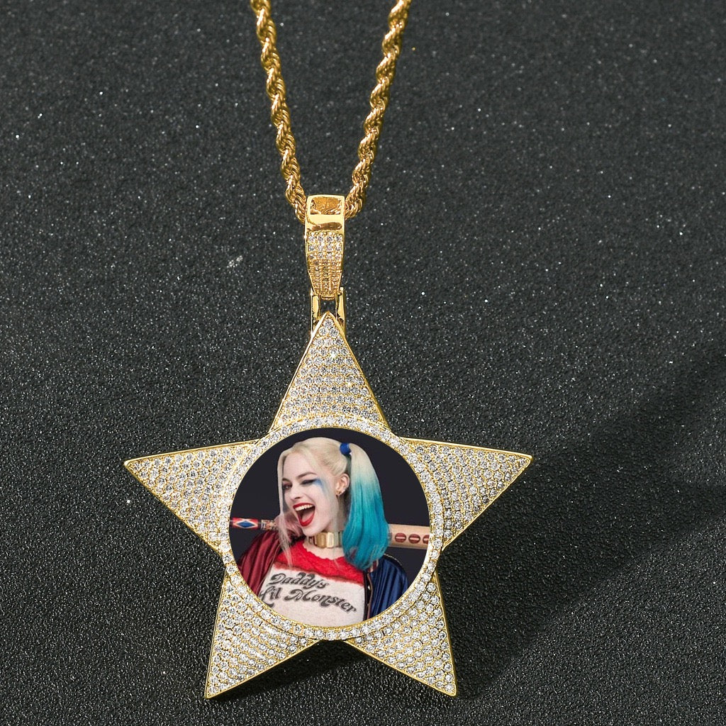 Hip-Hop Star-Shaped Photo Frame Pendant — Personalized DIY Hip-Hop Style Creative Photo Jewelry