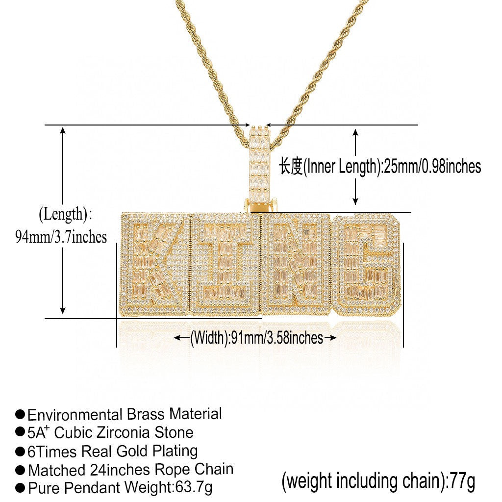 "Ha" Square Font — Double-Layer T-Square Zircon Mosaic Letter Pendant: Personalized, Creative, and Custom-Made