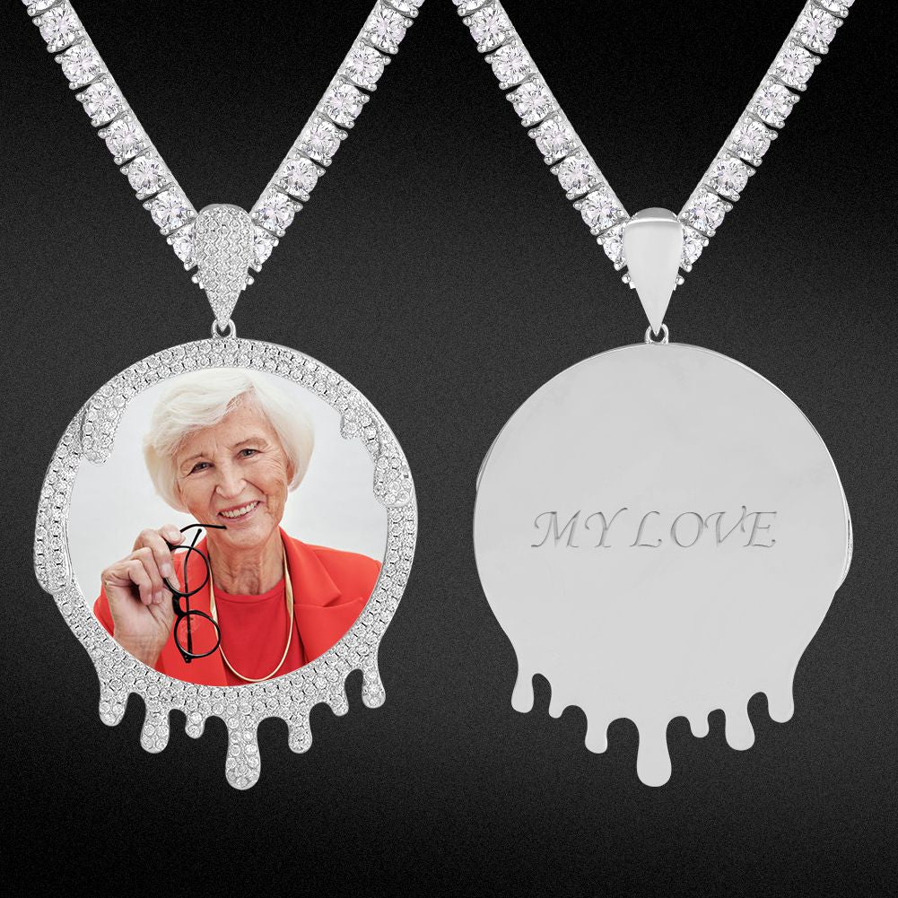 Iced Out Custom Round Drip Picture Necklace Photo Moissanite Pendant
