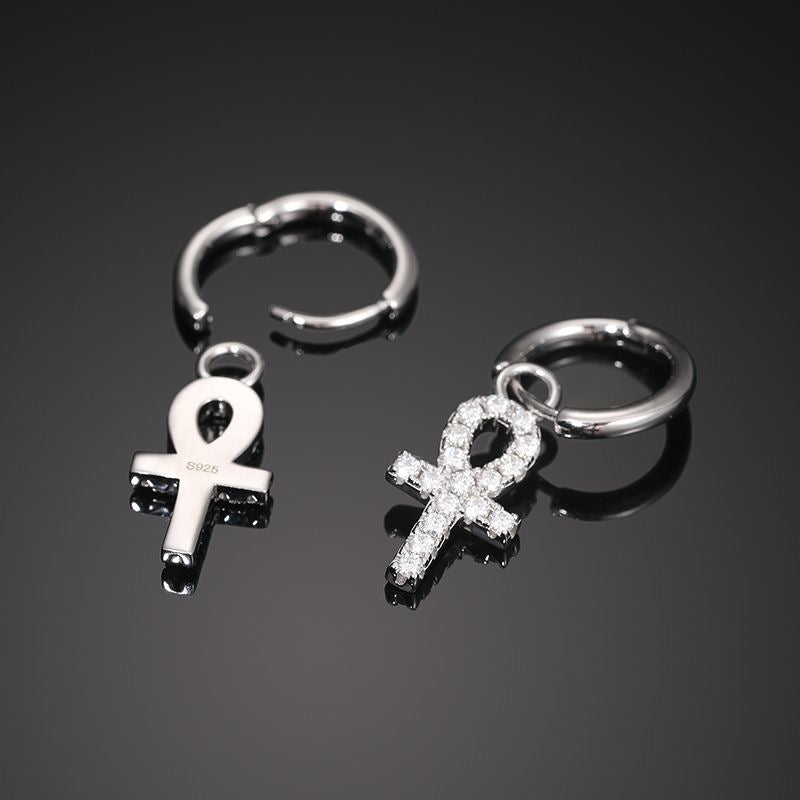 S925 Sterling Silver D-Color Moissanite Stud Earrings – Minimalist Key & Cross Design; Versatile and Elegant.